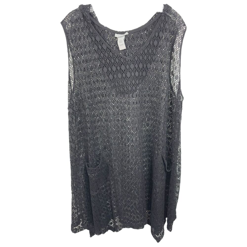 Catherines‎ Plus Size 26W 28W Swim Cover Up 3X Black Lace Hooded Pockets 1471